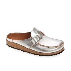 Birkenstock Buckley Clogs Metallic Silver Leather Women's Size 40 US 9-9.5 NWOT